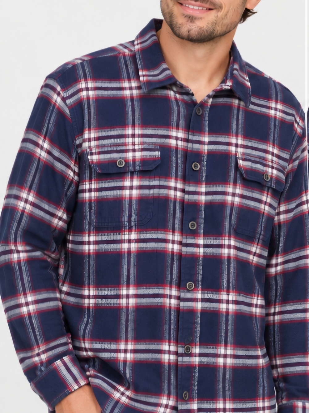 Jachs Navy Red White Plaid Button-Down Shirt
